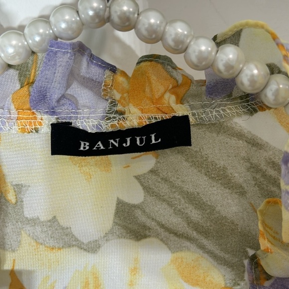 Banjul 2 piece crop top wide leg flowing pants floral print yellow purple medium - Picture 5 of 13